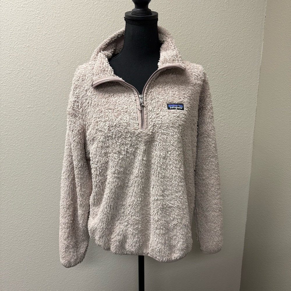 Patagonia Sherpa Fleece Pullover Medium Taupe Quarter Zip Cozy Jacket Top - Picture 2 of 12